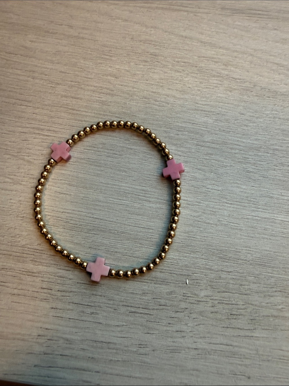 Enewton Gold Beaded Bracelet with Pink Cross Accents